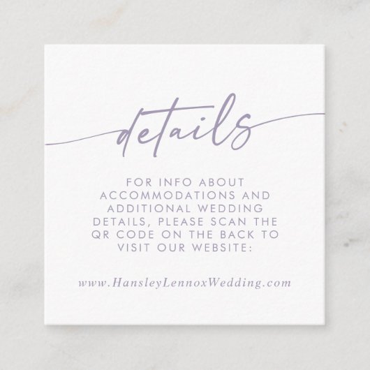 Boho Chic Dusty Lila Wedding QR Code Details Begleitkarte (Vorderseite)