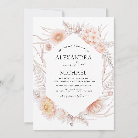 Boho Chic Dusty Pink Wüste Einladung zur Hochzeit (Vorderseite)