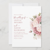 Boho Chic Dusty Rose Hydrangea Wedding Einladung (Vorderseite)