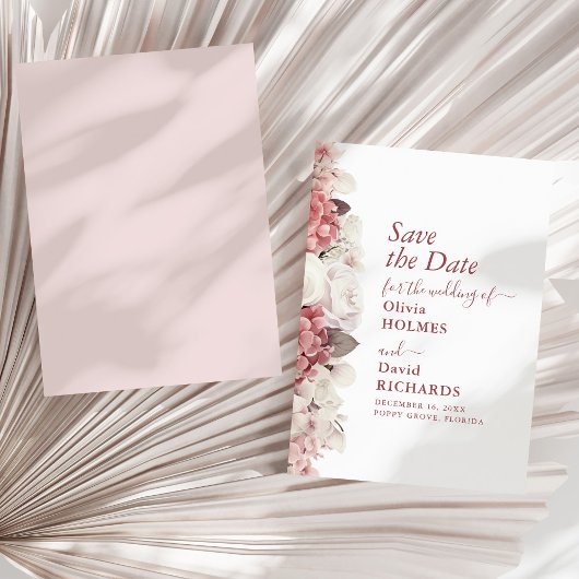 Boho Chic Dusty Rose Hydrangea Wedding Save The Date