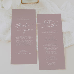 Boho Chic Dusty Rose Pink Danke und Hochzeit Menükarte