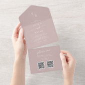 Boho Chic Dusty Rose Pink Dual QR Code Hochzeit All In One Einladung (Abreißen)