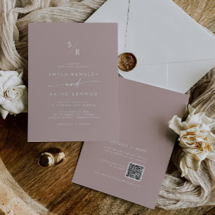 Boho Chic Dusty Rose Pink Monogram QR Code Wedding Einladung