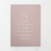 Boho Chic Dusty Rose Pink Monogram Wedding Dreifach-gefaltete Programmkarte (Cover)