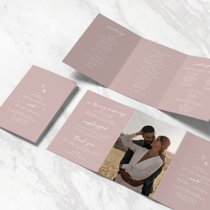 Boho Chic Dusty Rose Pink Monogram Wedding Dreifach-gefaltete Programmkarte