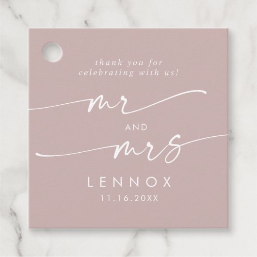 Boho Chic Dusty Rose Pink Mr. and Mrs Wedding Geschenkanhänger (Vorderseite)