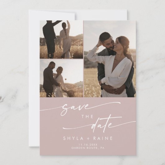 Boho Chic Dusty Rose Pink Multi-Foto QR Code Save The Date (Vorderseite)