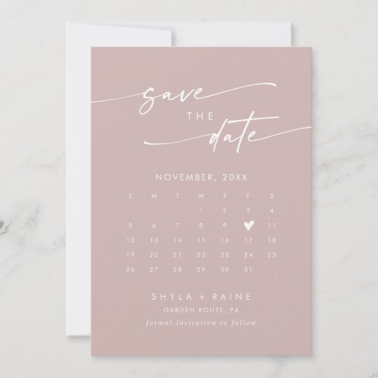 Boho Chic Dusty Rose Pink QR Code Foto Calendar Save The Date (Vorderseite)