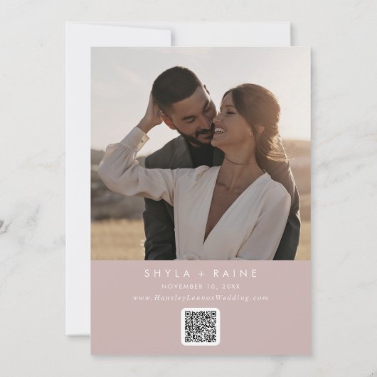 Boho Chic Dusty Rose Pink QR Code Foto Calendar Save The Date (Rückseite)