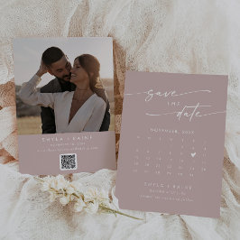 Boho Chic Dusty Rose Pink QR Code Foto Calendar Save The Date