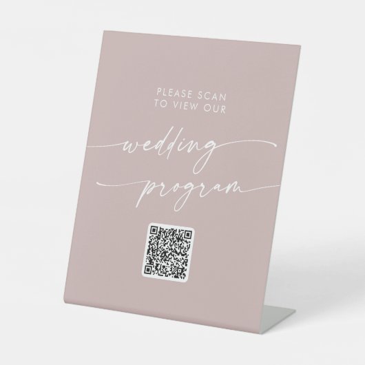 Boho Chic Dusty Rose Pink QR Code Hochzeitsprogram Sockelschild (Vorderseite)
