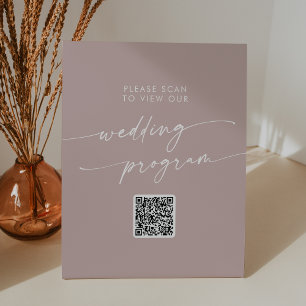Boho Chic Dusty Rose Pink QR Code Hochzeitsprogram Sockelschild