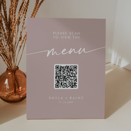 Boho Chic Dusty Rose Pink QR Code Wedding Menu Sockelschild