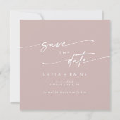 Boho Chic Dusty Rose Pink Square Foto Zurück Save The Date (Vorderseite)