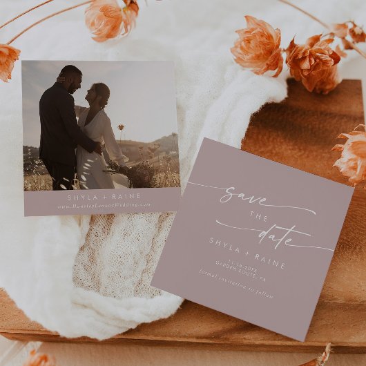 Boho Chic Dusty Rose Pink Square Foto Zurück Save The Date
