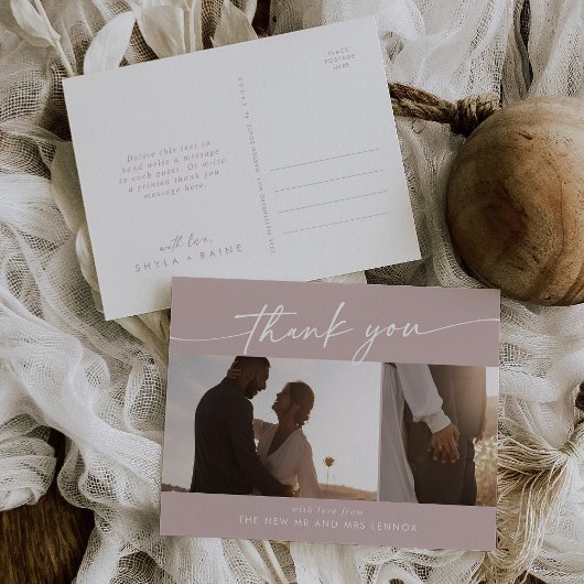 Boho Chic Dusty Rose Pink Wedding Foto Vielen Dank Postkarte