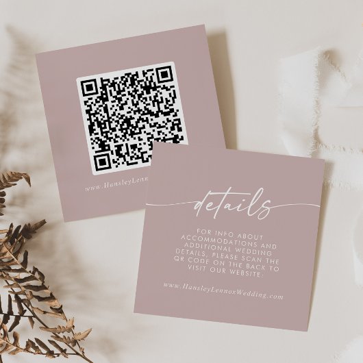 Boho Chic Dusty Rose Pink Wedding QR Code Details Begleitkarte