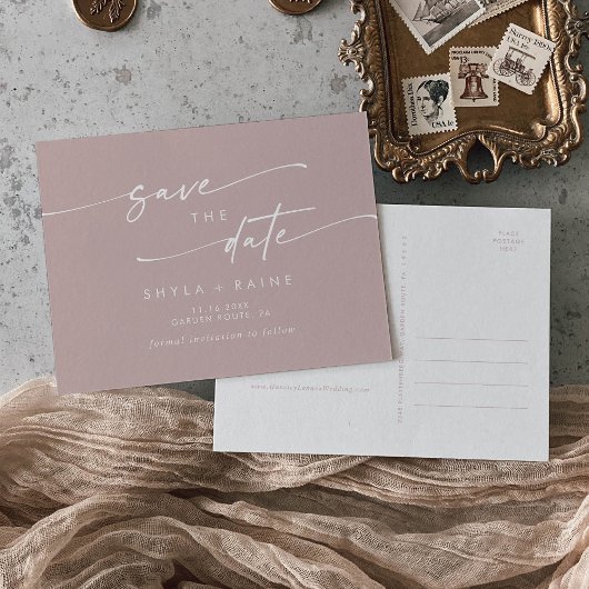 Boho Chic Dusty Rose Pink Wedding Save the Date Einladungspostkarte