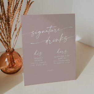 Boho Chic Dusty Rose Pink Wedding Signature Drinks Sockelschild