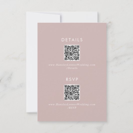 Boho Chic Dusty Rose Rosa QR-Code Details RSVP Karte (Rückseite)