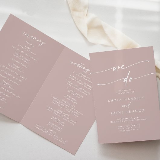 Boho Chic Dusty Rose Rosa Wir falten Hochzeit Programm