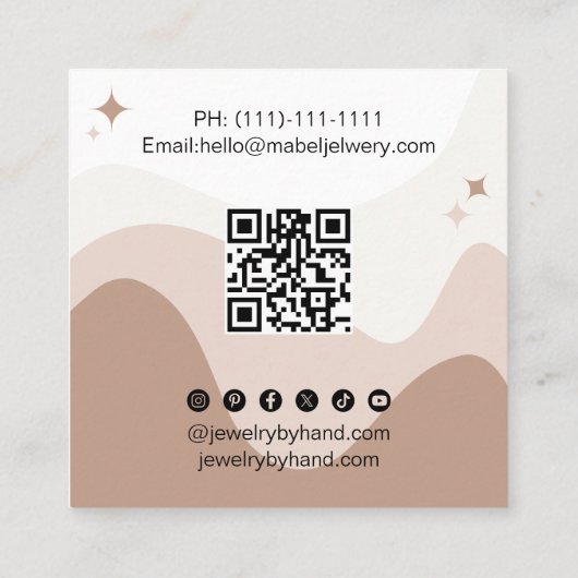 Boho chic earth tone Jewelier Maker Qr Logo Quadratische Visitenkarte (Rückseite)