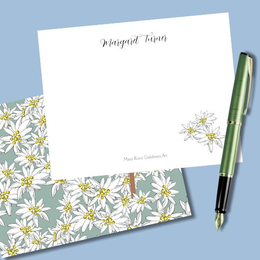 Boho Chic Edelweiss Alpenraum Wildblume Grün Dankeskarte