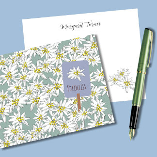 Boho Chic Edelweiss Alpenraum Wildblume Grün Dankeskarte