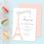 Boho Chic Eiffel Paris Blush Polka Dots Sweet 16 Einladung<br><div class="desc">Eine elegante,  stilvolle,  schicke und minimalistische Sweet 16-Party Einladung im Pariser Stil mit einem Eiffelturm mit Polka-Punkten,  einfacher Typografie und Polka-Punkten auf der Rückseite.</div>