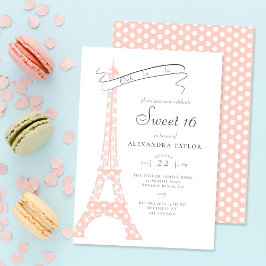 Boho Chic Eiffel Paris Blush Polka Dots Sweet 16 Einladung