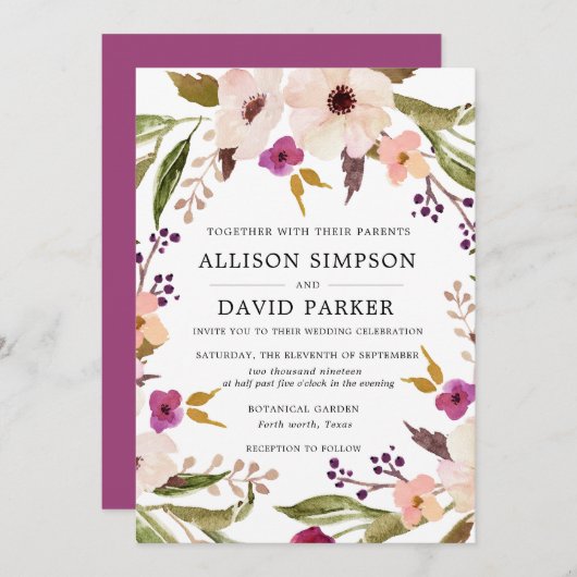 Boho Chic | Einladung zur Hochzeit von Wasserfarbe (Vorne/Hinten)