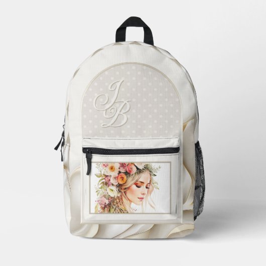 Boho Chic Elegant Monogram Bedruckter Rucksack (Vorderseite)
