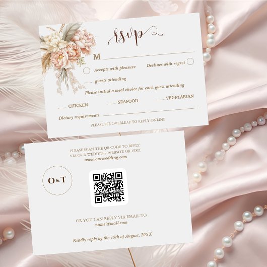 Boho Chic Elegant QR Code Wedding RSVP Card Karte