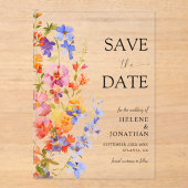 Boho Chic Elegant Wildflower Wedding Save The Date Acryleinladungen (Vorderseite)