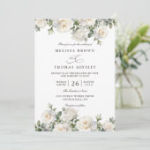 Boho Chic Elfenbeinweiße Rosen Florale QR-Code-Hoc Einladung (Stehend Vorderseite)
