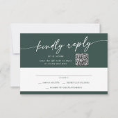 Boho Chic Emerald Green Mail In und QR Code RSVP Karte (Vorderseite)