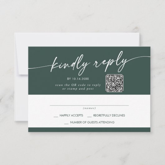 Boho Chic Emerald Green Mail In und QR Code RSVP Karte (Vorderseite)