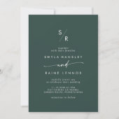 Boho Chic Emerald Green Monogram Wedding Einladung (Vorderseite)