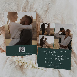 Boho Chic Emerald Green Multi Foto QR Code Save The Date