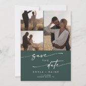 Boho Chic Emerald Green Multi Foto QR Code Save The Date (Vorderseite)