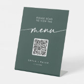 Boho Chic Emerald Green QR Code Wedding Menu Sockelschild (Vorderseite)