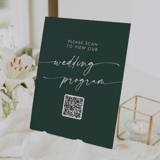 Boho Chic Emerald Green QR Code Wedding Program Sockelschild