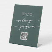 Boho Chic Emerald Green QR Code Wedding Program Sockelschild (Vorderseite)