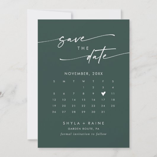 Boho Chic Emerald Green QR Foto Calendar Save The Date (Vorderseite)