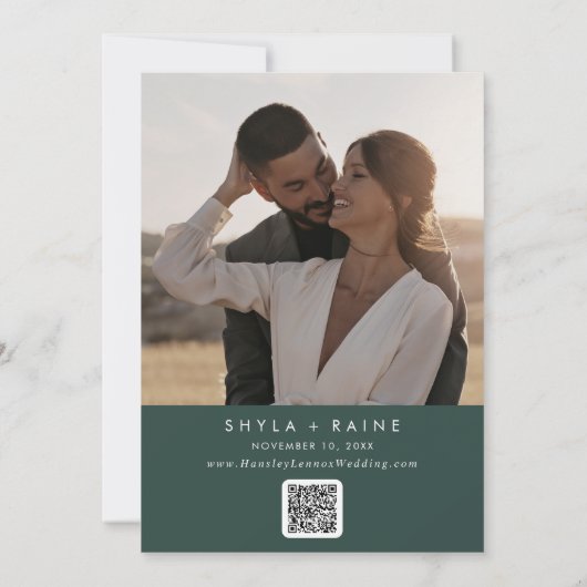 Boho Chic Emerald Green QR Foto Calendar Save The Date (Rückseite)
