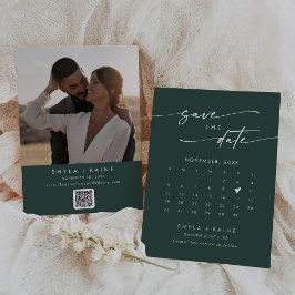 Boho Chic Emerald Green QR Foto Calendar Save The Date