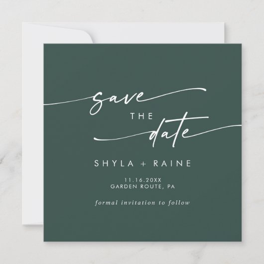 Boho Chic Emerald Green Square Foto zurück Save The Date (Vorderseite)