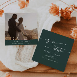Boho Chic Emerald Green Square Foto zurück Save The Date