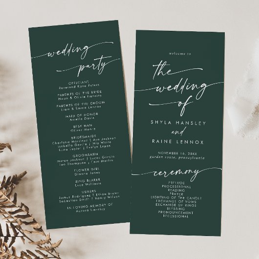 Boho Chic Emerald Green Tea Length Wedding Programm