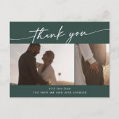 Boho Chic Emerald Green Wedding Foto Vielen Dank Postkarte (Vorderseite)